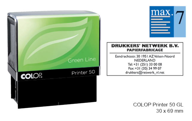 Cachet à formules Colop 50 Greenline personnalisable 7 lignes 69x30mm