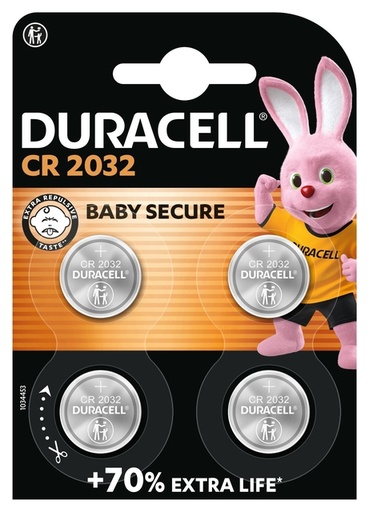 [413592] Pile bouton Duracell 4x CR2032 lithiun Ø20mm 3V-180mAh