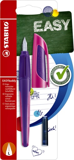 [600468] Stylo plume STABILO EASYbuddy gaucher M violet/magenta blister 1 pièce