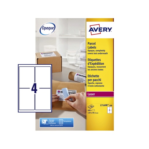 [811126] Etiquette Avery L7169B-100 99,1x139mm Opaque 400 pièces