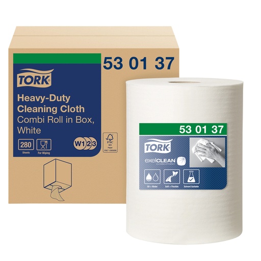 [892224] Reinigingsdoek Tork W2 Premium Heavy-Duty 1-laags 106m wit 530137