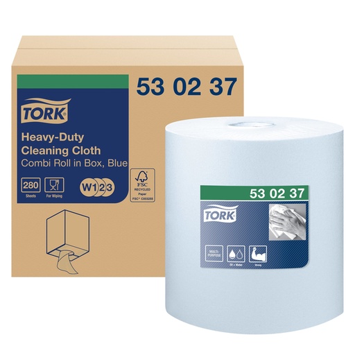 [892228] Chiffon de nettoyage Tork W1-W2-W3 Premium Heavy-Duty 530237 1 épaisseur bleu 280 feuilles