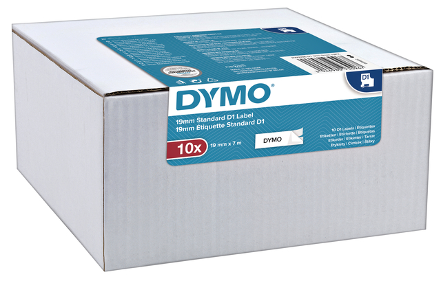 Ruban de lettrage Dymo 40913 D1 9mmx7m noir sur blanc 10 rouleaux