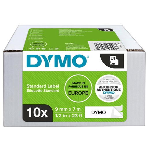 [817452] Ruban étiquettes Dymo LabelManager D1 polyester 9mm noir sur blanc 10 pièces