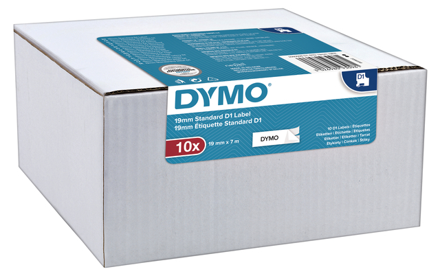 Ruban de lettrage Dymo D1 45803 19mmx7m polyester noir sur blanc 10 rouleaux