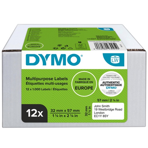 [817321] Etiquette Dymo LabelWriter multifonctionnelle amovible 32x57mm 12 rouleaux 1000 pcs blanc