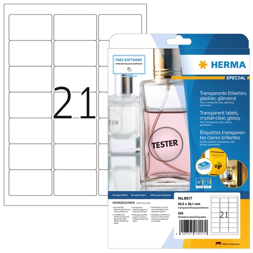 [817611] Etiquette HERMA 8017 63,5x38,1mm transparent 525 pièces