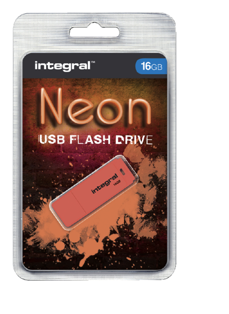 Clé USB 2.0 Integral 16Go néon orange