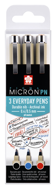 Fineliner Sakura Pigma Micron 0,4mm assorti blister 3 pièces