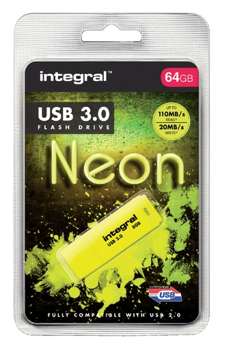 [435292] Clé USB 3.0 Integral 64Go néon jaune