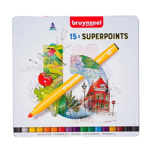 [631418] Feutre Bruynzeel Creatives Superpoints boîte 15 couleurs