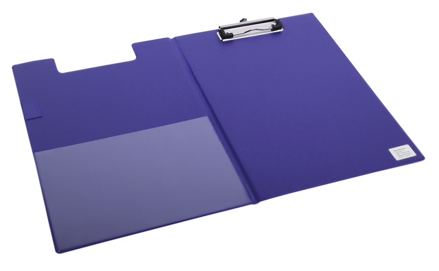 Porte-bloc à rabat Quantore A4 portrait PVC bleu avec pince 100mm + boucle stylo