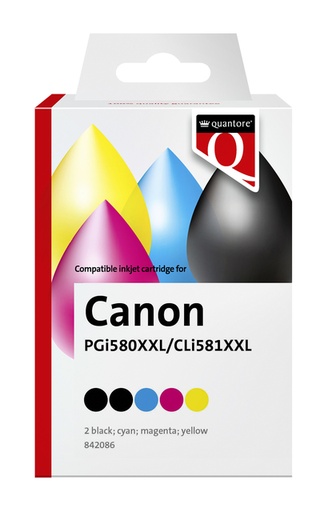 [842086] Cartouche d'encre Quantore alternative pour Canon CLI-580XXL CLI-581XXL 2x noir+3 couleurs