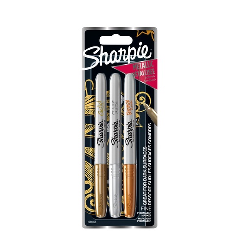 [635648] Feutre Sharpie pointe ogive 0,9mm metallic assorti blister 3 pièces