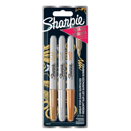 [635648] Viltstift Sharpie rond fijn metallic assorti blister à 3 stuks