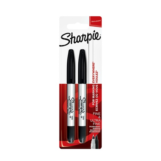 [635638] Viltstift Sharpie rond Twin tip ultra fijn & fijn zwart blister à 2 stuks