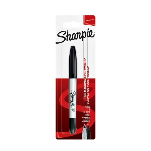 [635639] Feutre Sharpie Twin Tip ogive Ultra Fin & Fin noir blister 1 pièce