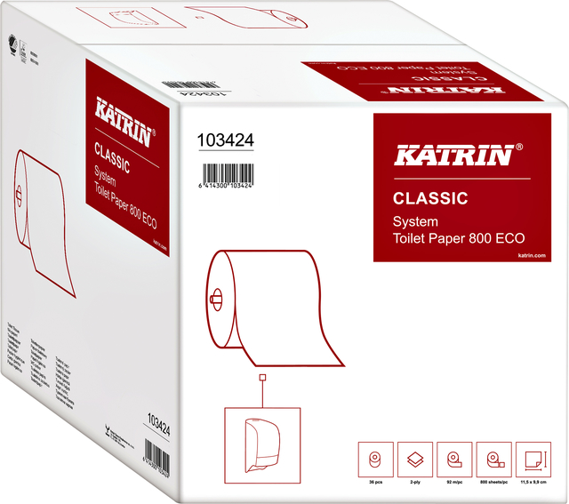 Papier toilette Katrin System 2 épaisseurs blanc 36 rouleaux
