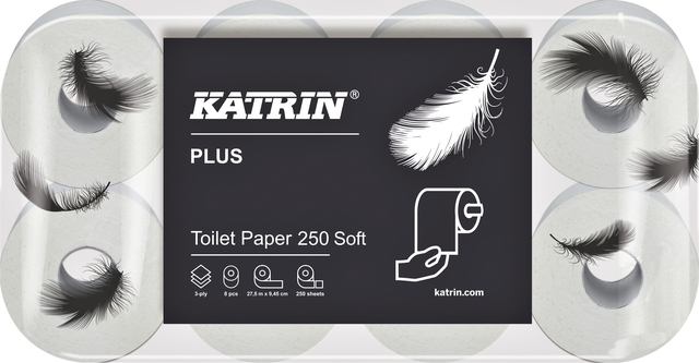 Papier toilette Katrin Plus 3 épaisseurs 250 feuilles 72 rouleaux blanc