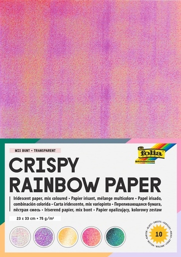 [142191] Regenboogpapier Folia 23x33cm iriserend 75gr 10 vel assorti