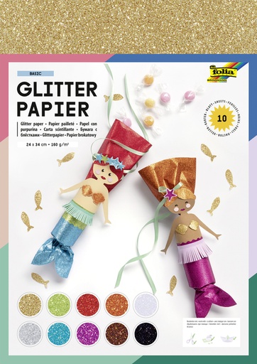 [142190] Papier pailleté Folia 1 face 24x34cm 170g assorti 10 feuilles