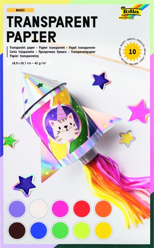 [740027] Papier transparent Folia 18,5x29,7cm 42g 10 feuilles 10 couleurs