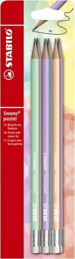 [640319] Potlood STABILO Swano grafiet HB met gumtop pastel assorti 6 stuks