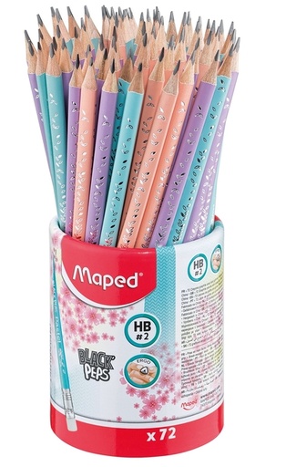 [640909] Potlood Maped Black'Peps met gum pot à 72 stuks pastel