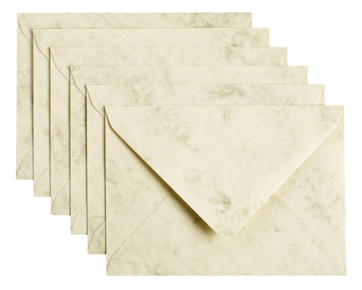 [158213] Enveloppe Papicolor C6 114x162mm ivoire marbré paquet 6 pièces