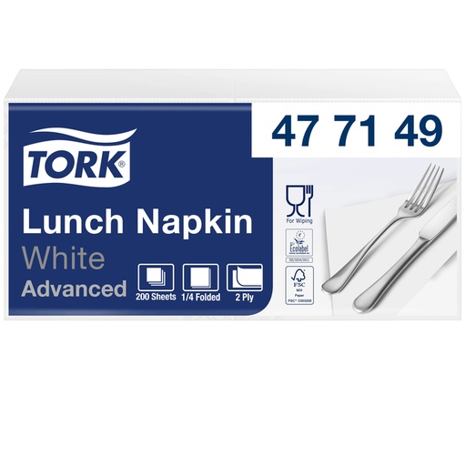 [892245] Serviette Tork Advanced 477149 2 épaisseurs pli 1/4 328x325mm blanc 200 pièces