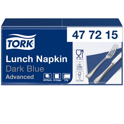 [892248] Lunchservet Tork Advanced 1/4 vouw 2-laags 328x325mm 200 vel donkerblauw 477215