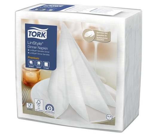 [892237] Dinerservet Tork Linstyle Premium 1/4 vouw 1-laags 390x390mm 50 vel wit 478722