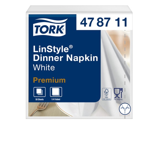 [892237] Serviette Tork LinStyle Premium 478711 1 épaisseur pli 1/4 390x390mm blanc 50 pièces