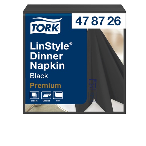 [892238] Serviette Tork LinStyle Premium 478726 1 épaisseur pli 1/4 390x390mm noir 50 pièces