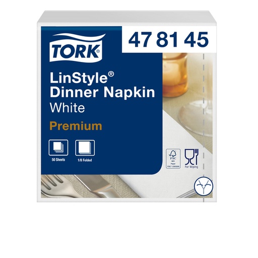 [892239] Serviette Tork LinStyle Premium 478145 1 épaisseur Pli 1/8 390x390mm blanc 50 pièces