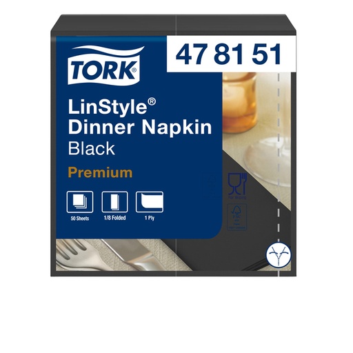 [892240] Dinerservet Tork Linstyle Premium 1/8 vouw 1-laags 390x390mm 50 vel zwart 478151