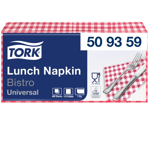 [892250] Serviette Lunch Tork Universal 509359 1 épaisseur pli 1/4 328x325mm rouge bistro 400 pièces