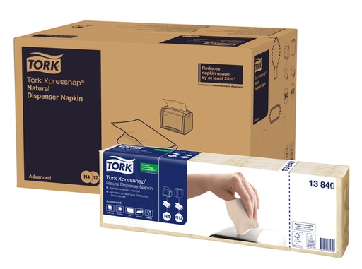 [892236] Serviette Tork Xpresssnap Advanced N4 Pli 1/4 1 ép 213x330mm 1125 feuilles naturel