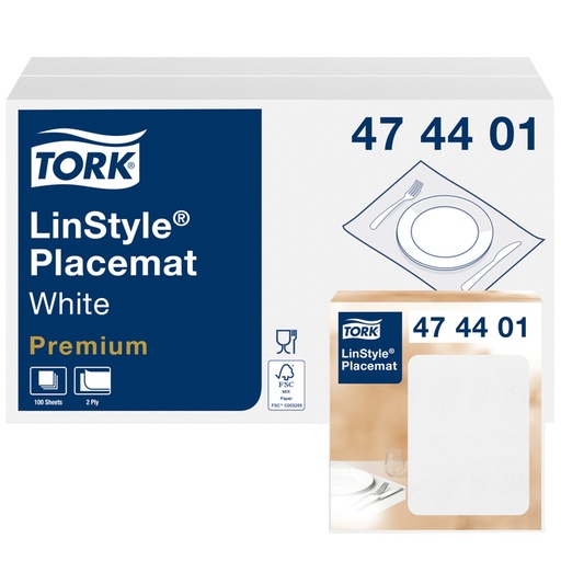 [892254] Set de table Tork LinStyle Premium 474401 2 épaisseurs 390x300mm blanc 100 pièces
