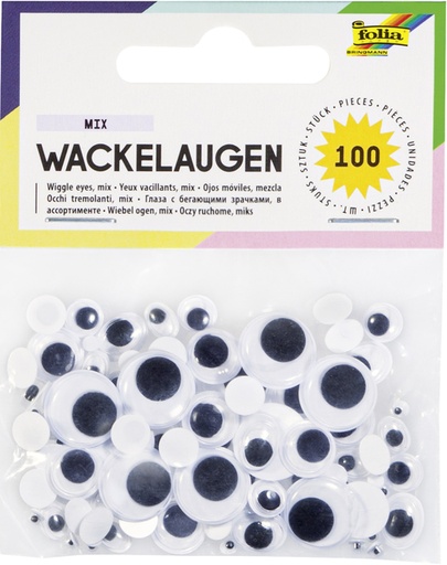 [580052] Yeux mobiles Folia blanc 100 pièces 6 formats blanc 100 pièces