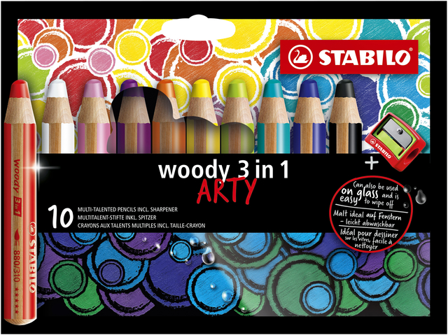 Crayon de couleur STABILO Woody 880/10-1-20 étui 10 couleurs + taille-crayon