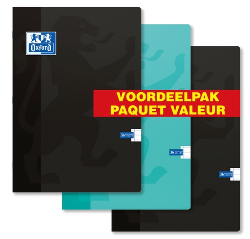 [011160] Schrift Oxford School A4 lijn 72 pagina's 80gr assorti pak à 3 stuks