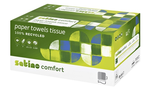 [1000054] Handdoek Satino PT3 Comfort v-vouw 2-laags 250x230mm 20x160 vel wit 277190