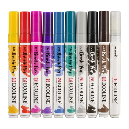[1000112] Brushpen Talens Ecoline set à 10 stuks handlettering