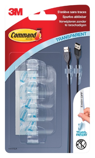 [836333] Kabelklem Command rond incl bevestigingsstrips transparant 4 stuks