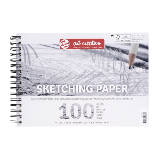 [1385410] Schetspapier Talens Art Creation 100 witte vellen 90gr 297x210mm grijs