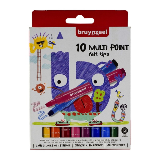 [1386491] Viltstift Bruynzeel Kids meerpuntig blister à 10 stuks ass