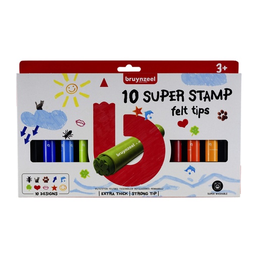 [1386495] Feutre tampon Bruynzeel Kids Super Stamp set 10 couleurs