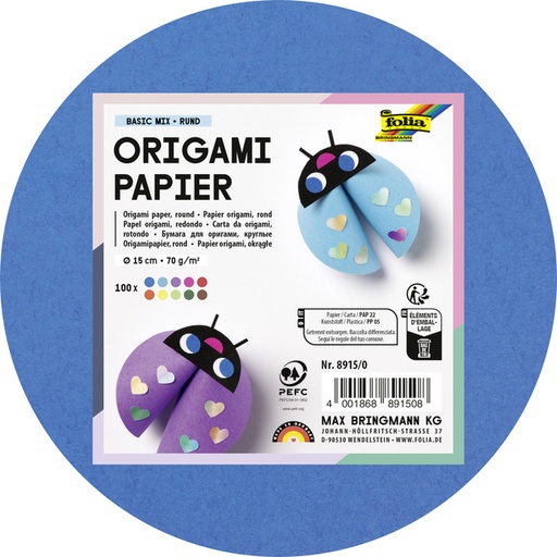 [1386923] Feuilles de pliage Folia 70g rondes 15cm assorti 100 feuilles