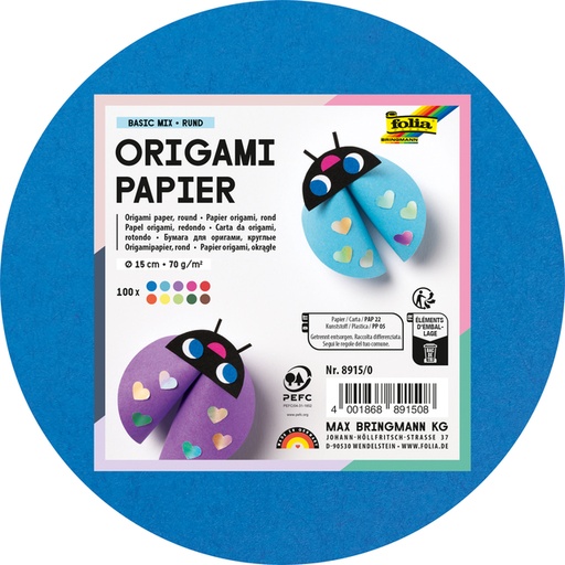 [1386923] Feuilles de pliage Folia 70g rondes 15cm assorti 100 feuilles
